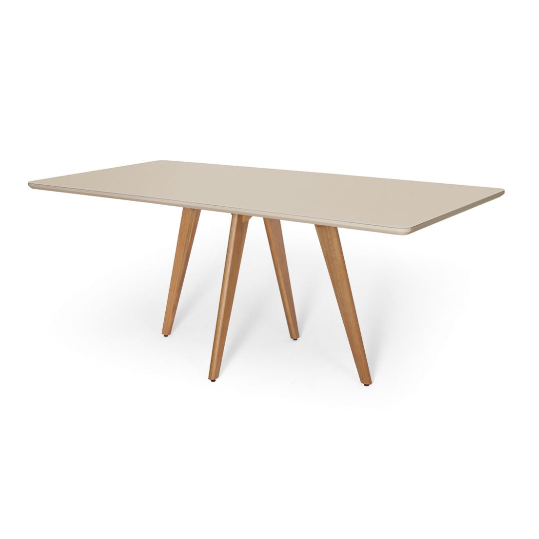 Mesa Jequitibá Laís en Laminado con Tapa de Cristal y Lacado Blanco Roto 180x90cm