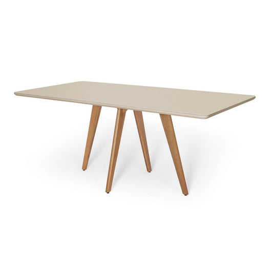 Mesa Jequitibá Laís en Laminado con Tapa de Cristal y Lacado Blanco Roto 180x90cm