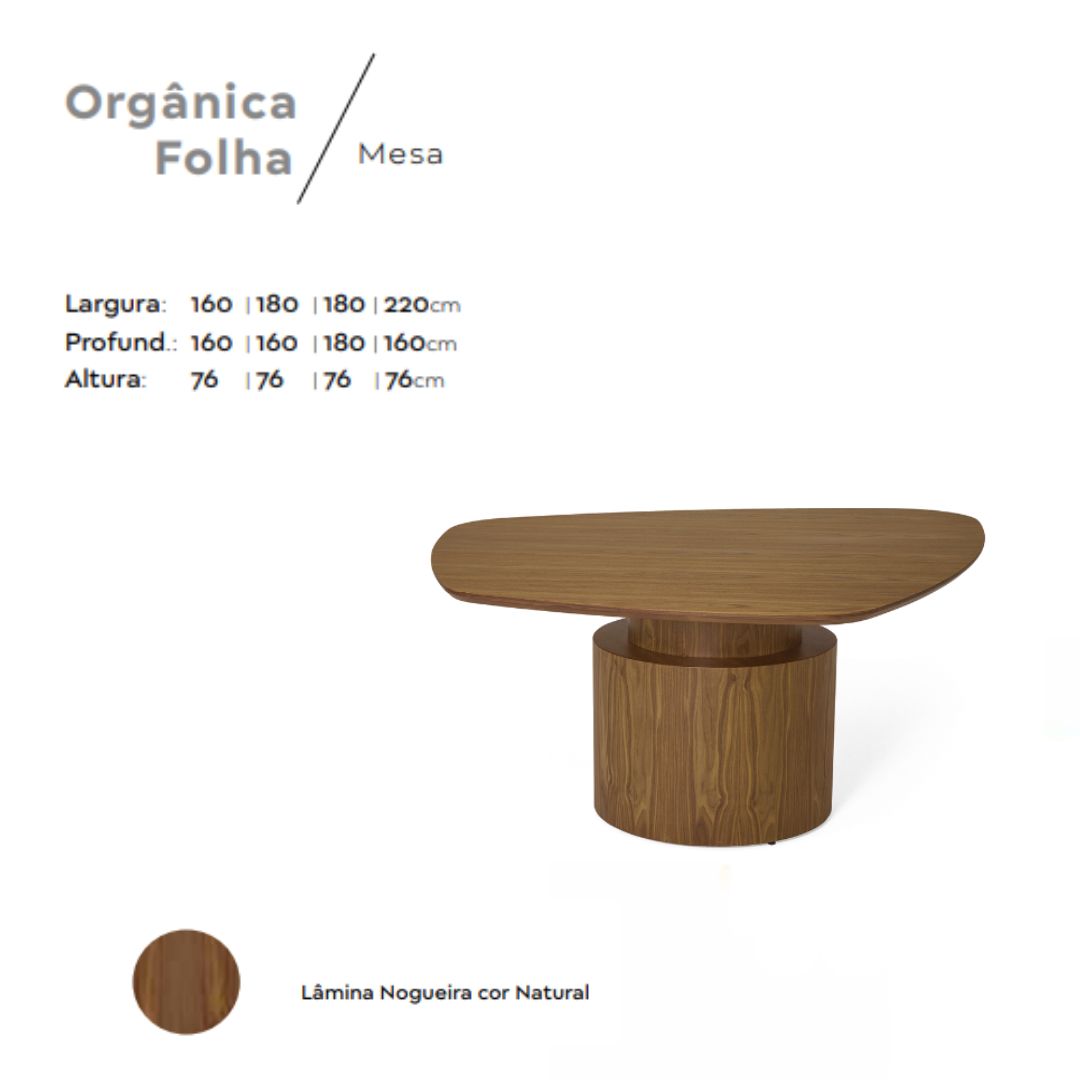 Mesa de comedor orgánica de hoja laminada canela 160x160cm