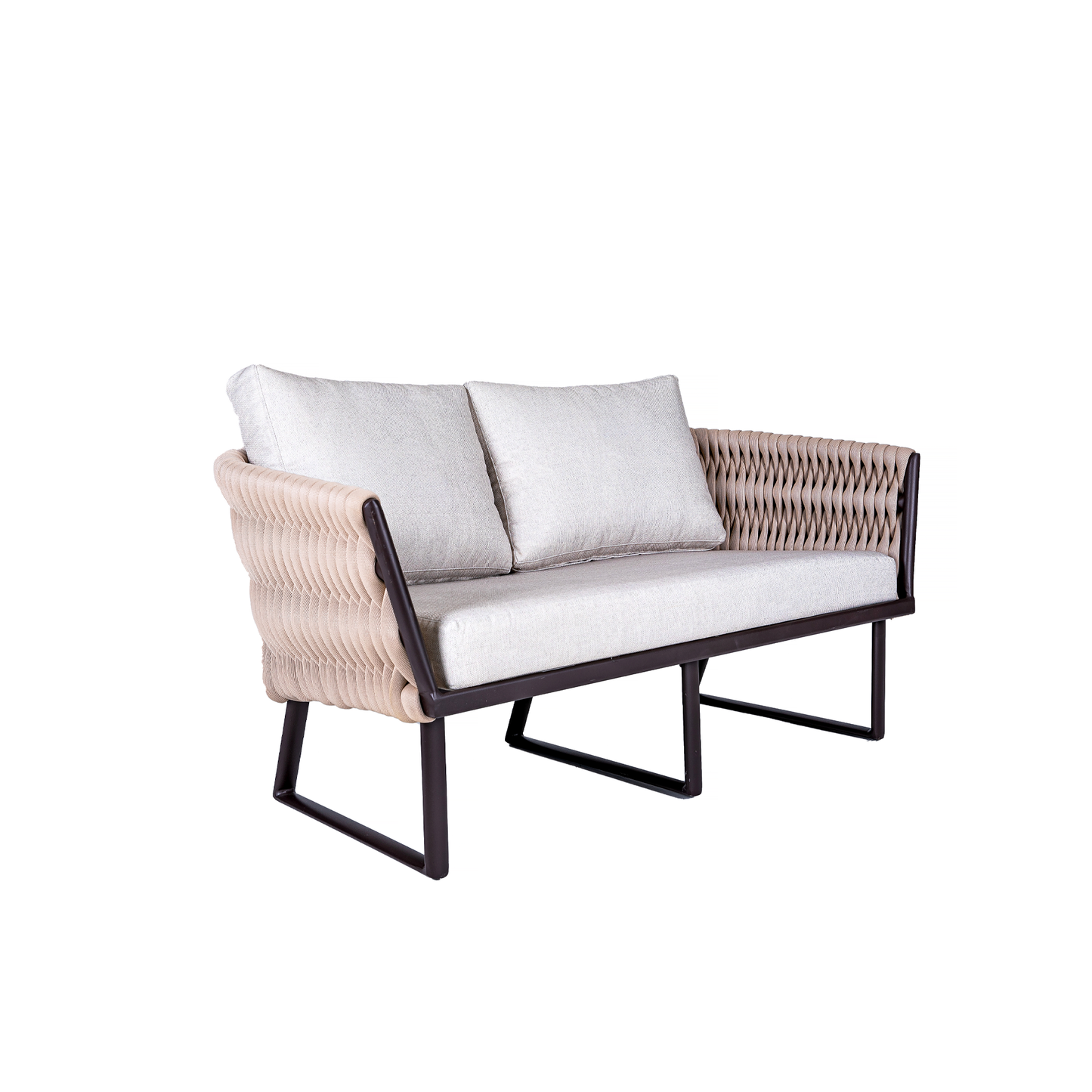 Acapulco 2-Seater Sofa in Black Aluminum and Beige Nautical Knit