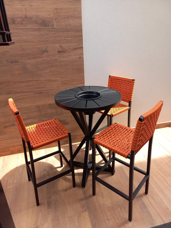 Ambiente 4 com Taburete Angra Aluminio y Cuerda Náutica Negra
