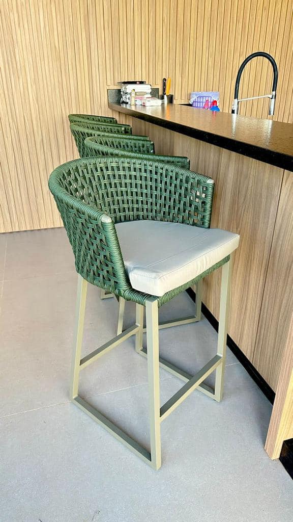 Taburete Aluminio Dorado Color Negro Cuerda Náutica Color Negro