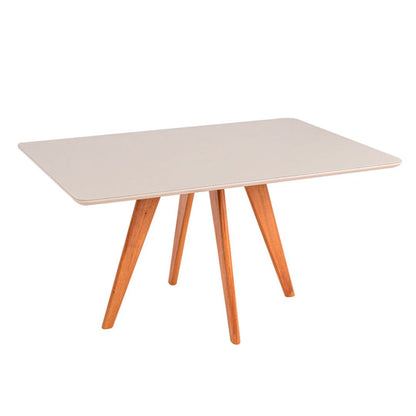 Mesa Jequitibá Laís en Laminado con Tapa de Cristal y Lacado Blanco Roto 180x90cm
