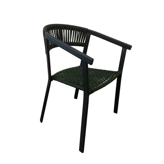 Cadeira Alumínio Cor Preta com Corda Náutica Cor Verde Musgo