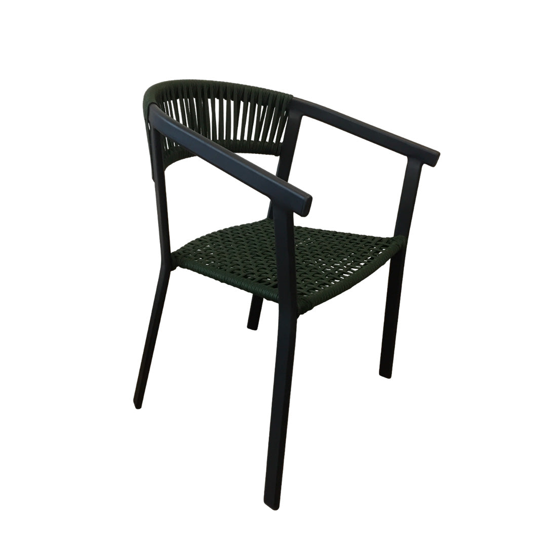 Silla de Aluminio Negro con Cuerda Náutica Verde Musgo