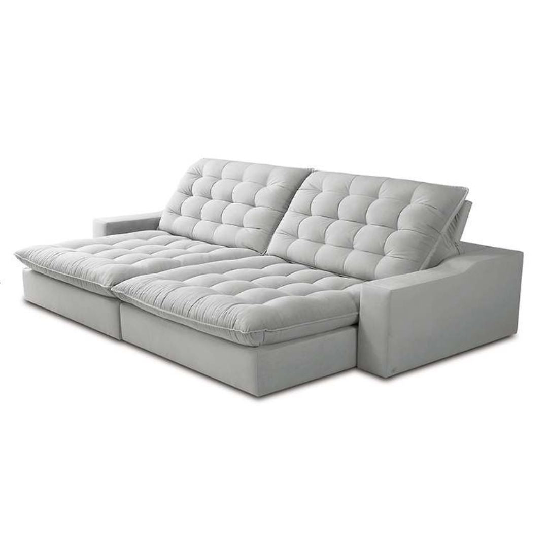 Santorini Retractable and Reclining Upholstered Sofa in Off-White Linen