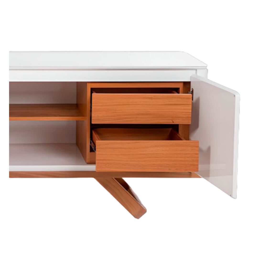 Davos Buffet Wooden Base with White Lacquered Box and Doors 200cm