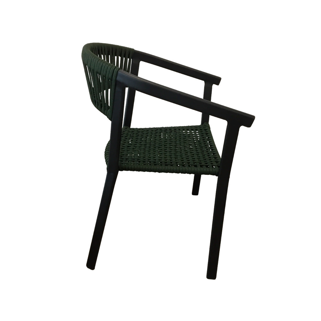 Silla de Aluminio Negro con Cuerda Náutica Verde Musgo