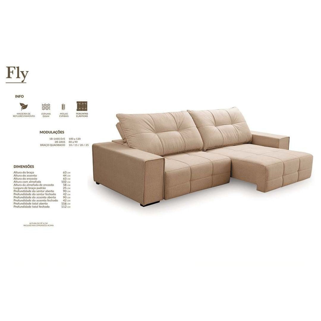 Fly Retractable and Reclining Upholstered Sofa in Cream Linen