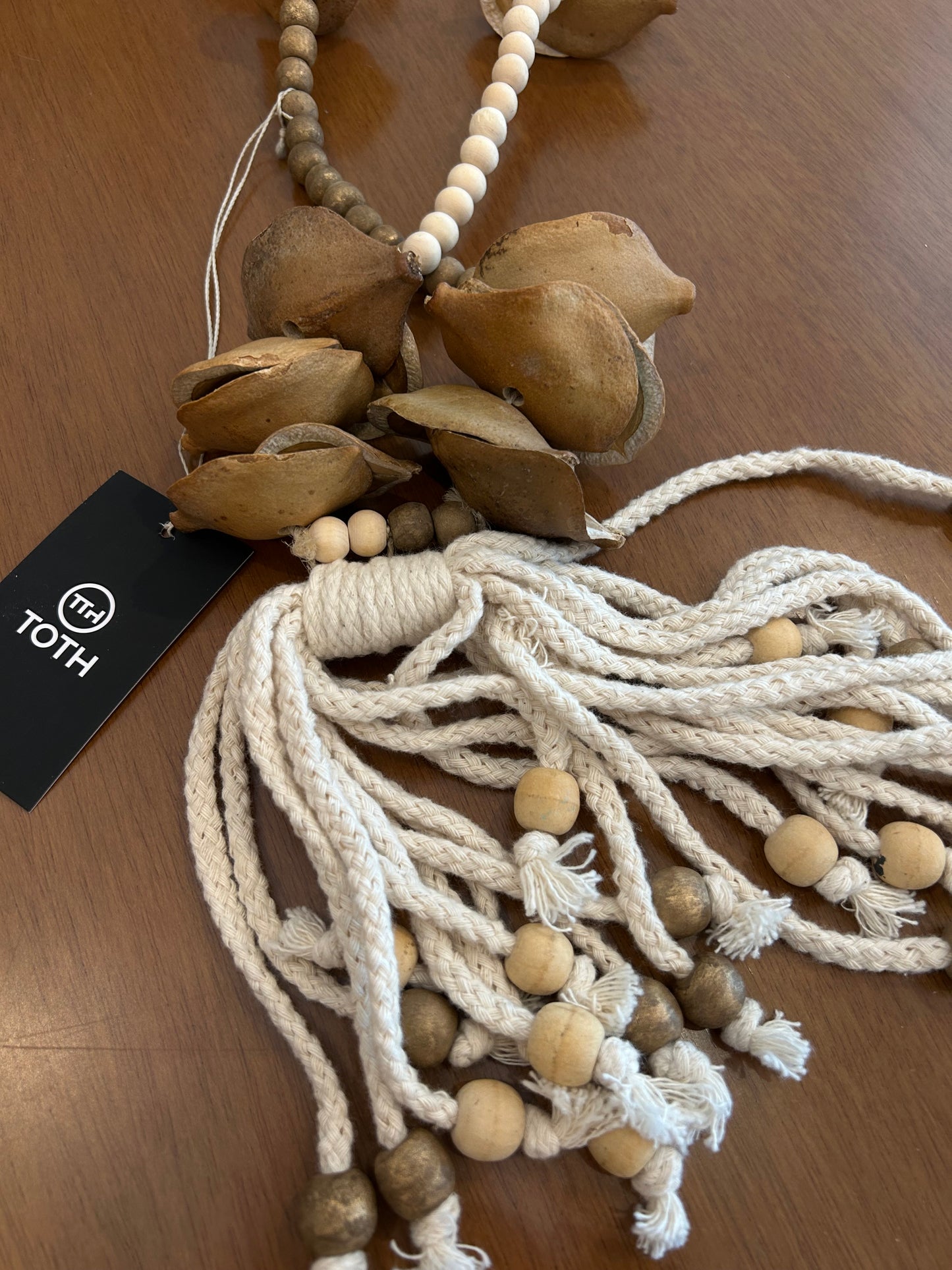 Decorative Beige Necklace Beads Brown and Light Beige Jacaranda Seeds