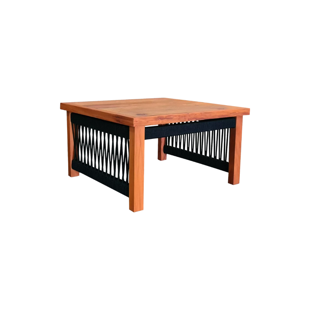 Mesa de centro Lux 50x50cm madera maciza y cuerda náutica
