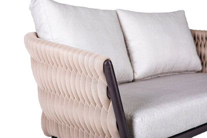 Acapulco 2-Seater Sofa in Black Aluminum and Beige Nautical Knit