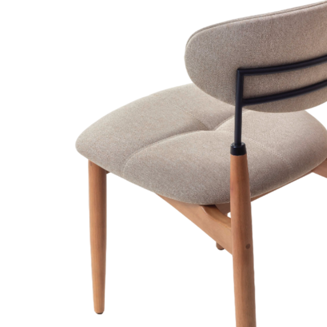 Adara Chair Natural Wood Black Metal Upholstered Fabric Seat BR6000