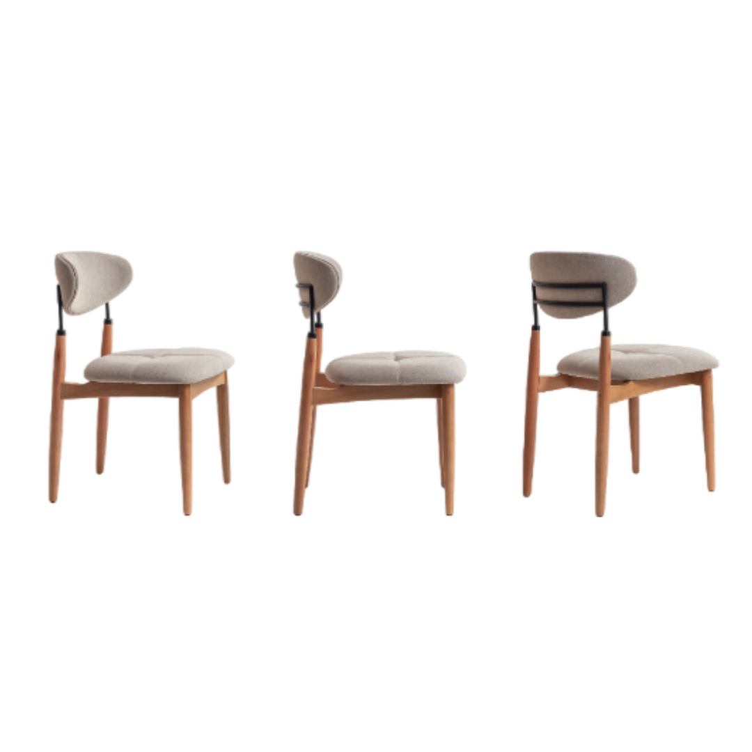 Adara Chair Natural Wood Black Metal Upholstered Fabric Seat BR6000