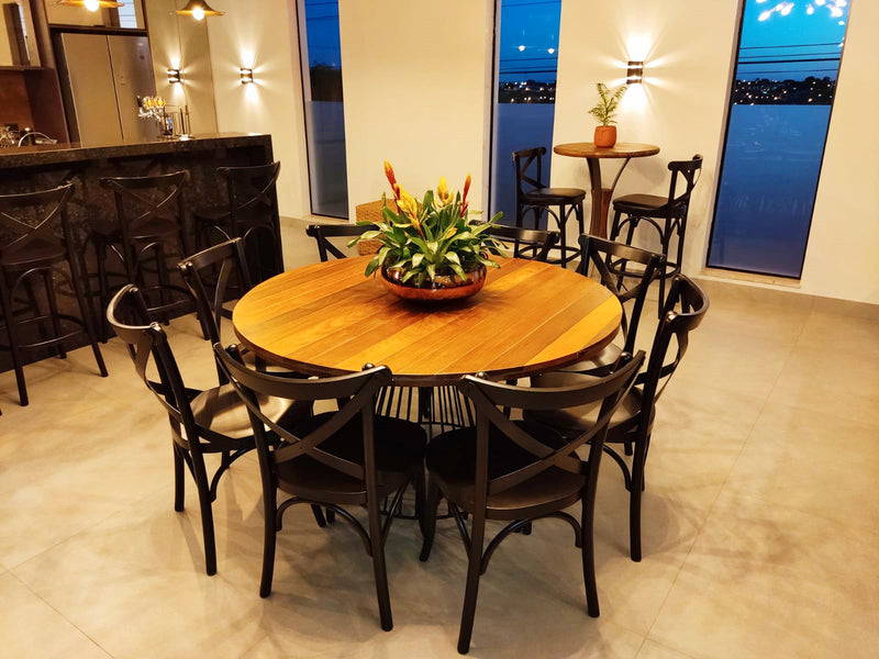Tampo Liso Mesa de Jantar Redonda 140cm Madeira Maciça