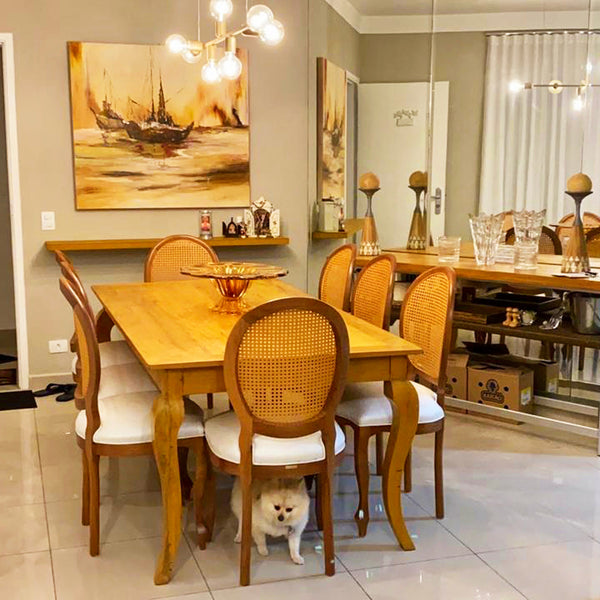 Ambiente 1 com Mesa de Jantar Luis XV 180x100cm Madeira Maciça - 6 Lugares
