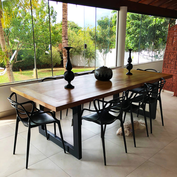 Ambiente 1 com Vanessa Dining Table 250x120cm Solid Wood Top Iron Base - 8 Seats