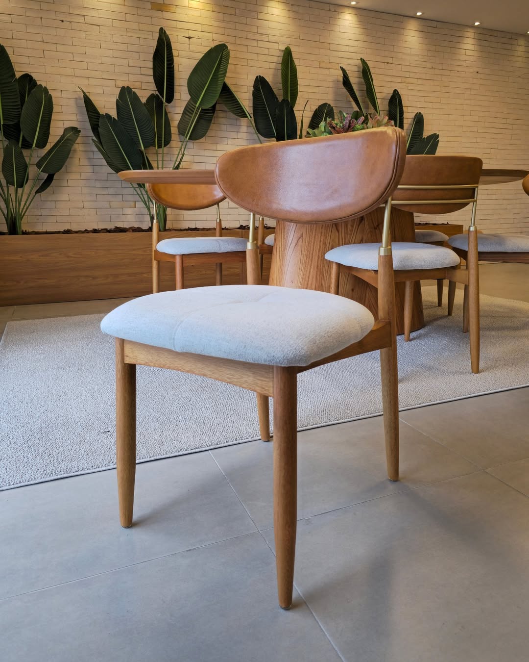 Adara Chair Natural Wood Black Metal Upholstered Fabric Seat BR6000