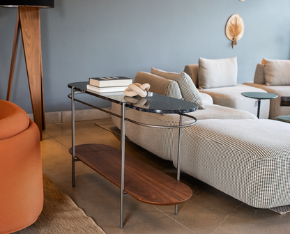 Aparador Arthurito Madeira Nogueira Aço Silver Pedra Nero Marquina