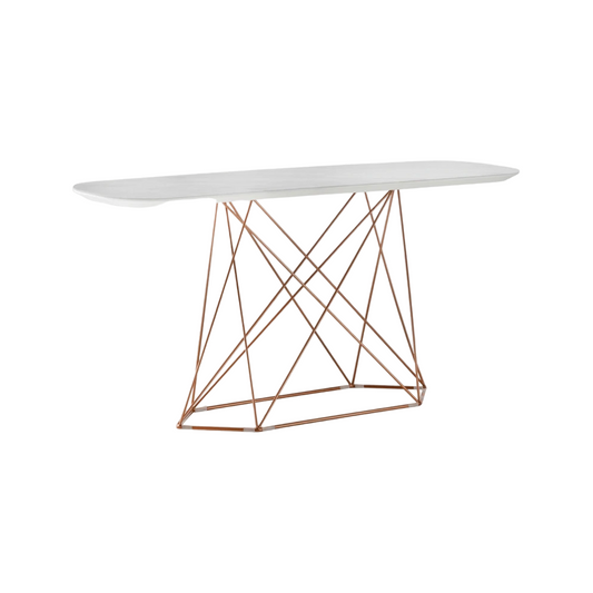 Aparador Raissa 160x45x76cm Blanco Roto Tapa De Cristal Blanco Base Cobre