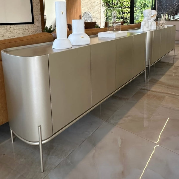 Ambiente 3 com Balcão Antares II Laca Fosca J-155 Tampo Vidro 220x45x80cm 4 Portas