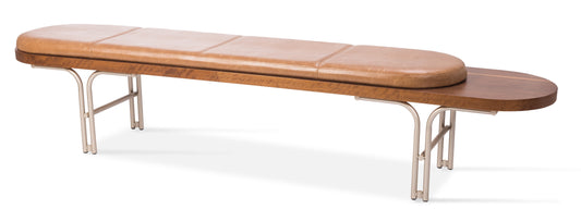 Banco Esfera 180cm Madeira Cinamomo Assento Estofado Tecido Couro Cristal 440