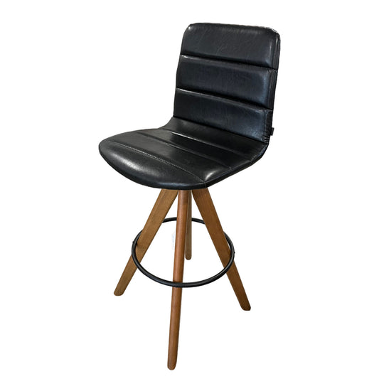 Ellen Stool Wooden Base Swivel Seat Upholstered in Black PU