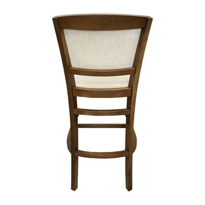 Taburete London Color Pino Asiento Tapizado Lino Crema