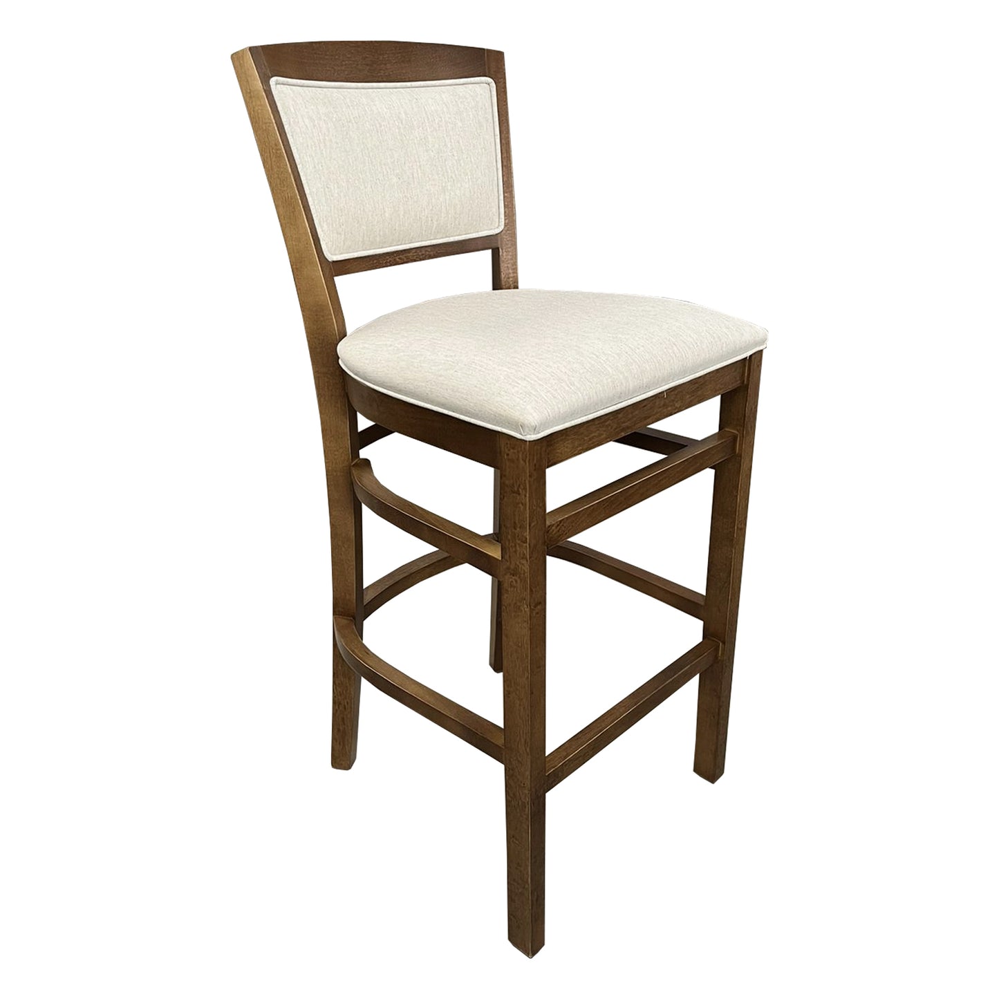 Taburete London Color Pino Asiento Tapizado Lino Crema