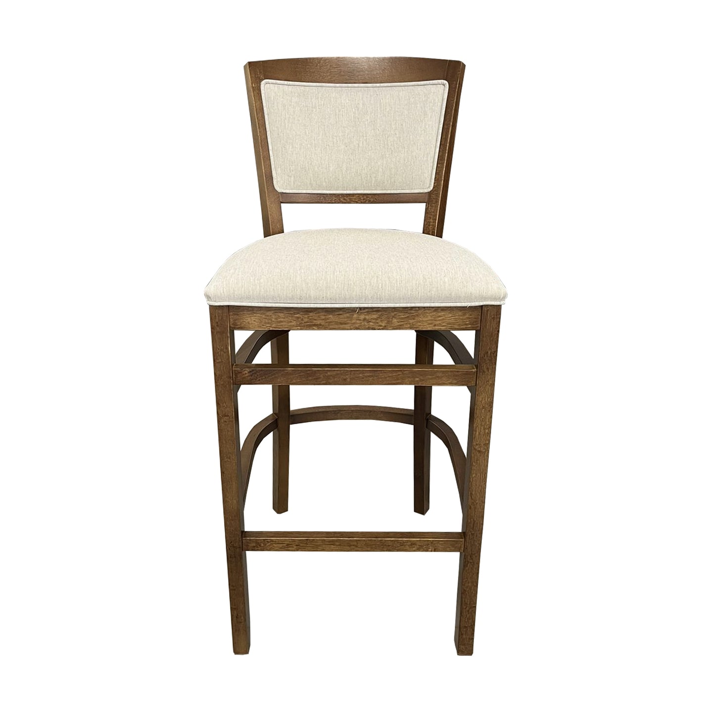 Taburete London Color Pino Asiento Tapizado Lino Crema