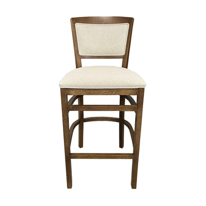 Taburete London Color Pino Asiento Tapizado Lino Crema