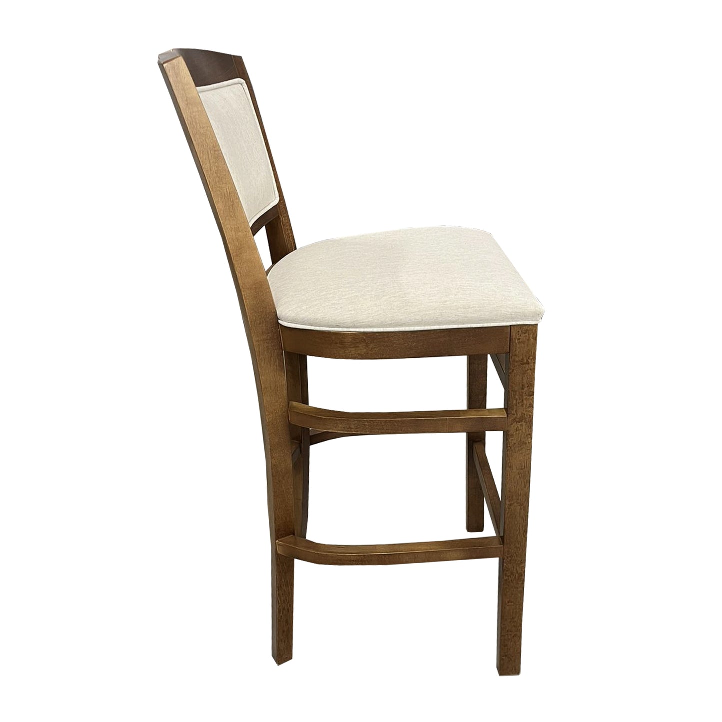 Taburete London Color Pino Asiento Tapizado Lino Crema