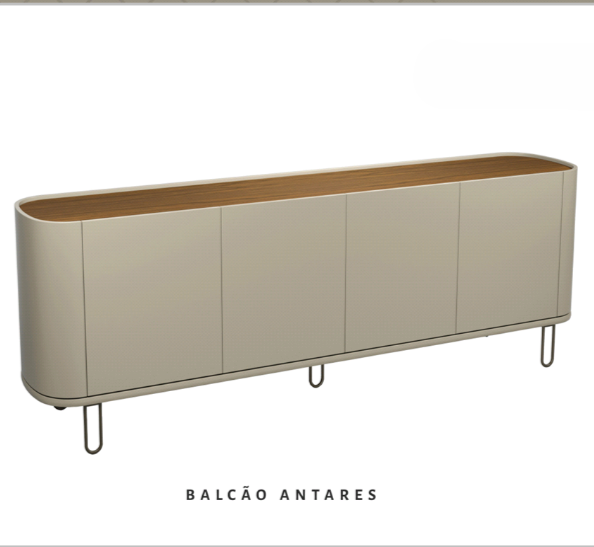 Balcão Antares Oval Laca Fosca J-155 200x45x80cm 4 Portas