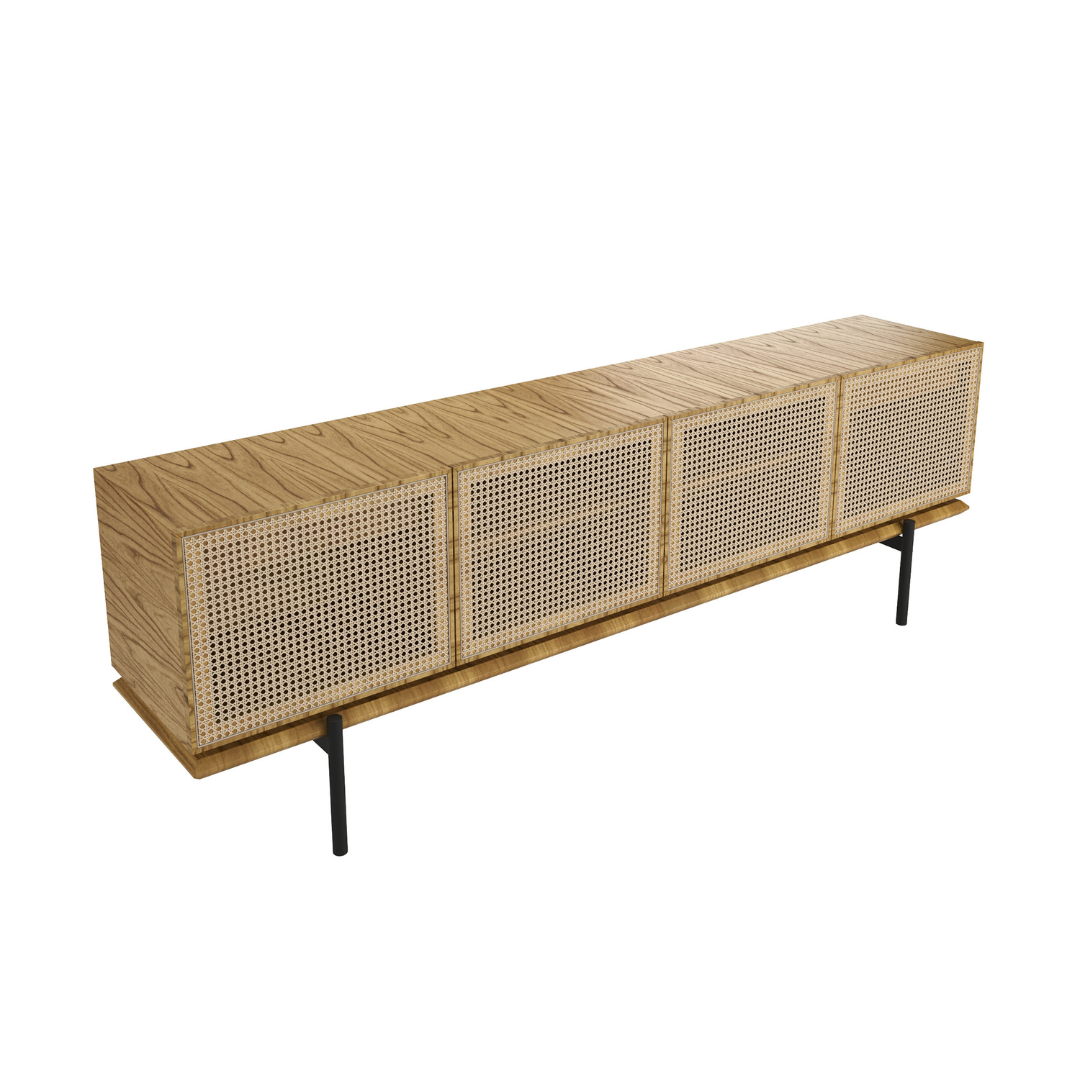 Balcão Downtown Madeira Cinamomo Portas em Palha 220x45x79cm 4 Portas