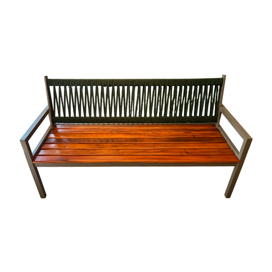 Apex Juego de Bancos de Madera Maciza con Cuerda Náutica en Negro
