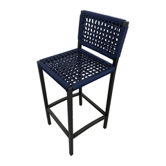 Banqueta Angra Alumínio Preto e Corda Náutica Azul Marinho