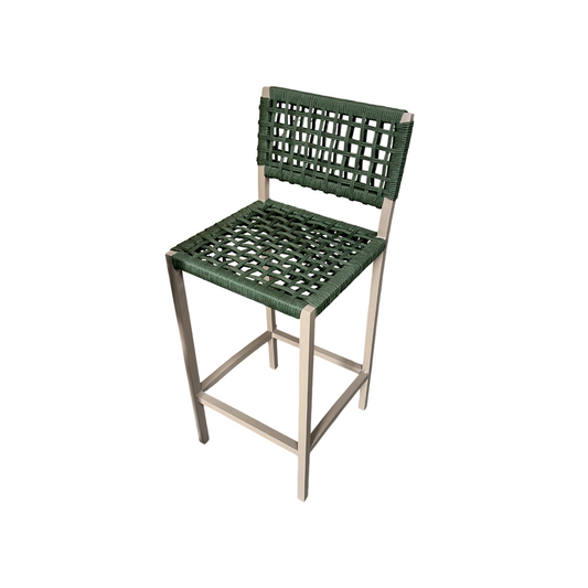 Angra Stool in Black Aluminum and Blue Nautical Rope