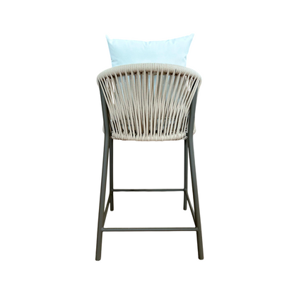 Banqueta Hera Estofada Alumínio Cor Fendi Corda Náutica Cor Areia