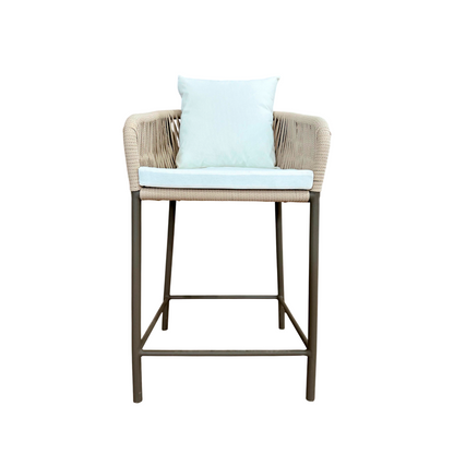 Banqueta Hera Estofada Alumínio Cor Fendi Corda Náutica Cor Areia