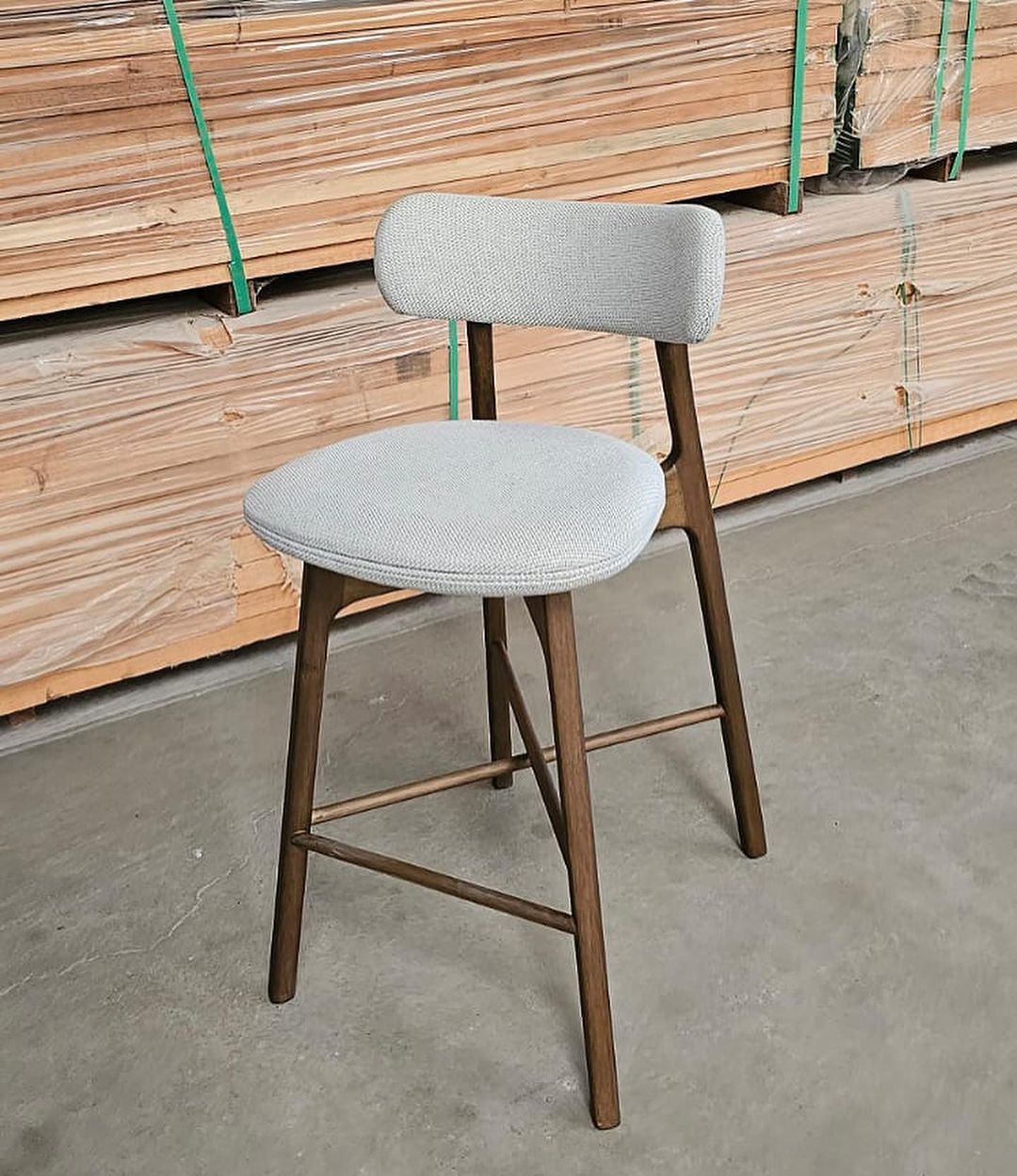 Noa Stool Brown Wood Upholstered Fabric Backrest and Seat 116