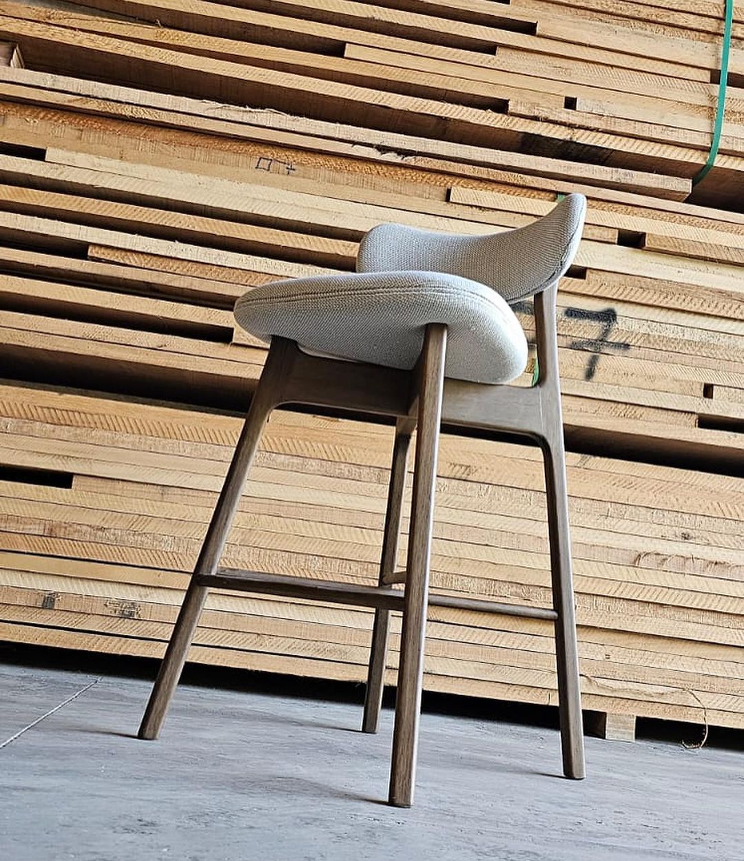 Noa Stool Brown Wood Upholstered Fabric Backrest and Seat 116