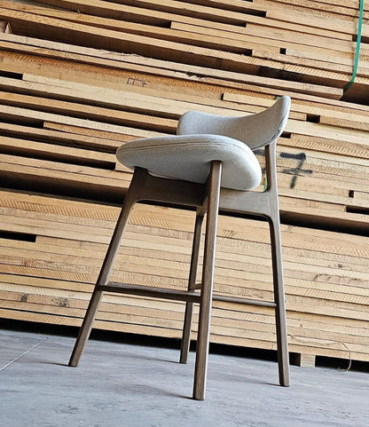 Noa Stool Brown Wood Upholstered Fabric Backrest and Seat 116