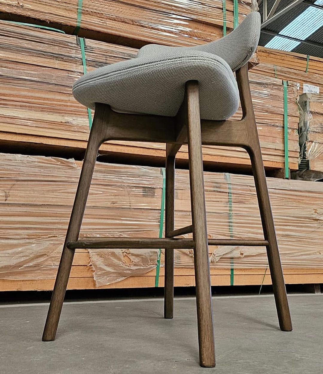 Noa Stool Brown Wood Upholstered Fabric Backrest and Seat 116