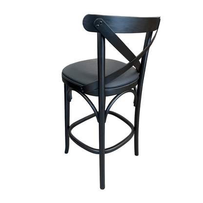 Banqueta X Madeira Cor Preta Assento Estofado PU Preto