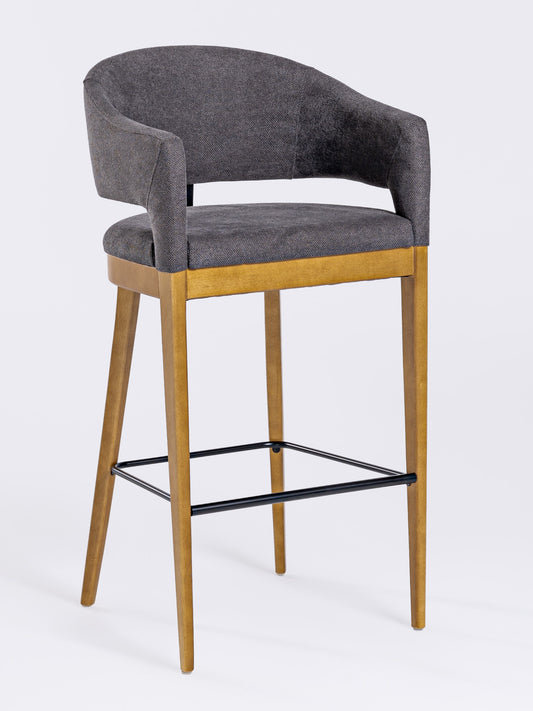 Silla Cristal Respaldo Madera Canela y Asiento Tapizado Tela 94