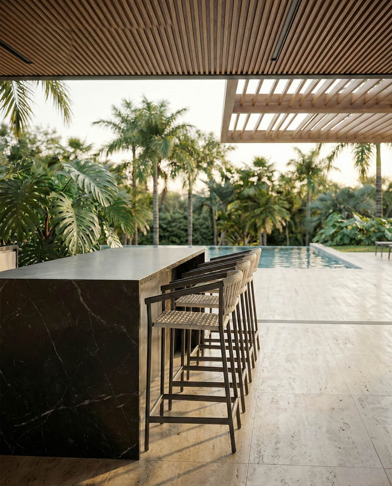 Duda Stool, Black Aluminum and Black Nautical Rope