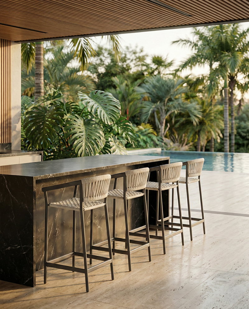 Duda Stool, Black Aluminum and Black Nautical Rope