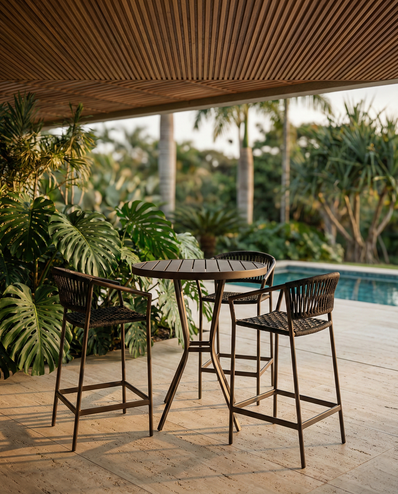 Duda Stool, Black Aluminum and Black Nautical Rope