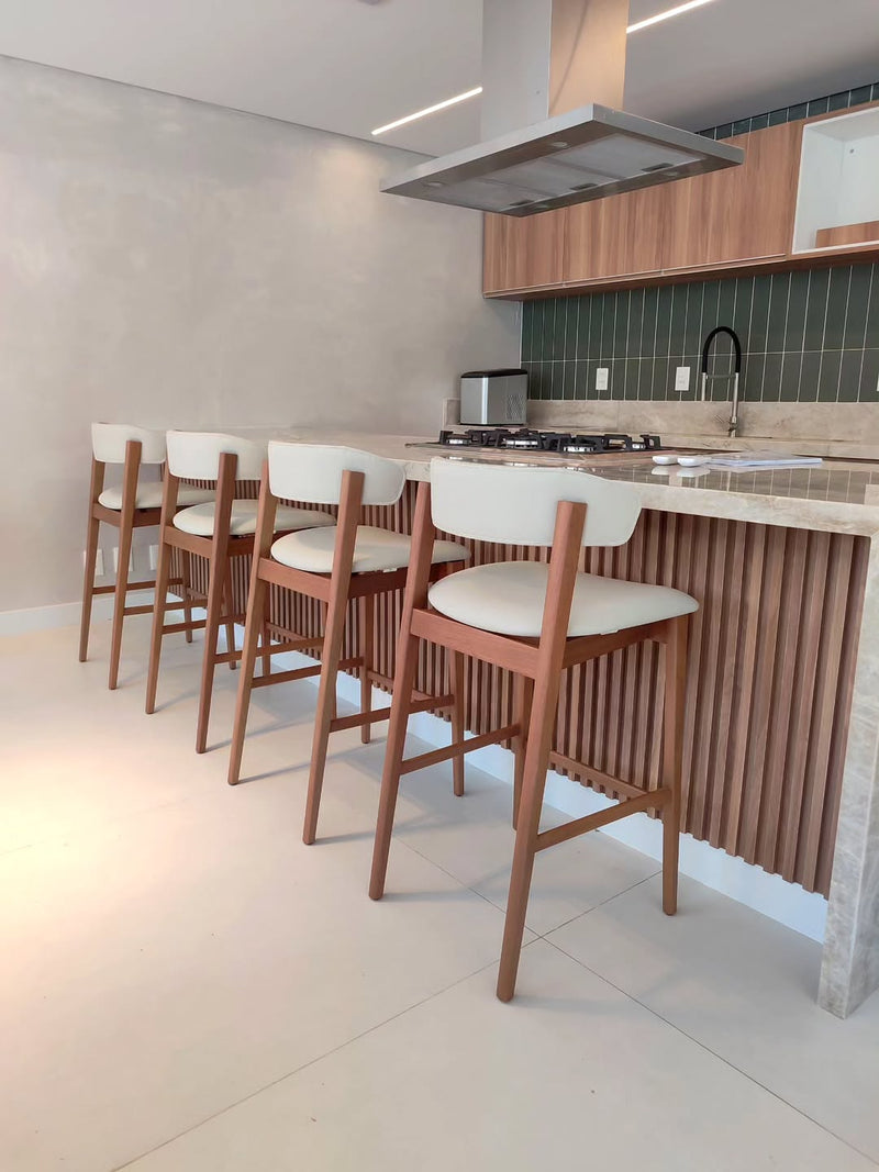 Banqueta Dior Madeira Assento Estofado Tecido Bucle Cesare 055A