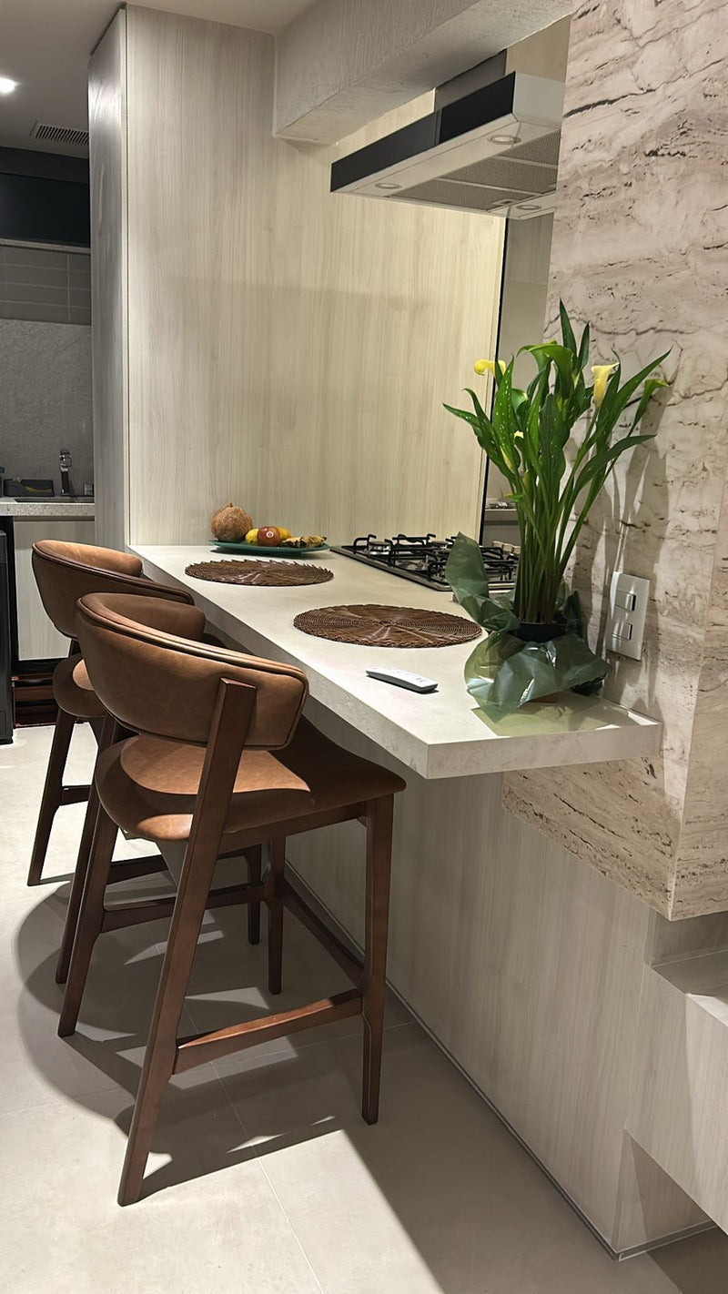 Banqueta Dior Madeira Assento Estofado Tecido Bucle Cesare 055A